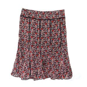 Dana Buchman 100% Silk Floral Black Burnt Umber Boho Whimsical Casual Skirt Sz 4